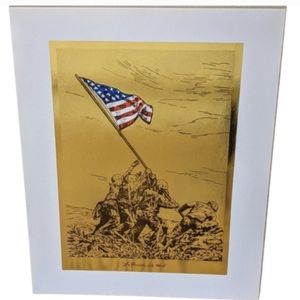 Vintage Unframed USMC "So Proudly We Hail" Iwo Jima Color Foil Etch Print
